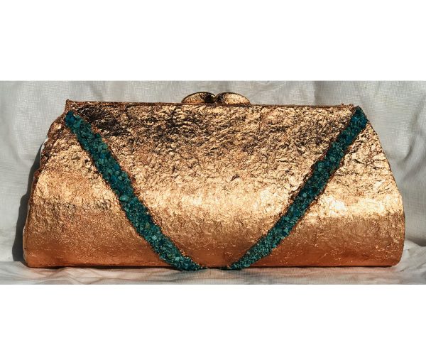 Raw Chrysocolla (Peru) Plated in Copper ~ OOAK Clutch Purse - Image 2