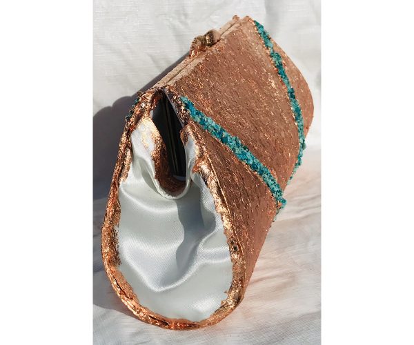 Raw Chrysocolla (Peru) Plated in Copper ~ OOAK Clutch Purse - Image 4