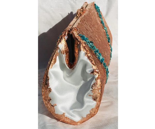 Raw Chrysocolla (Peru) Plated in Copper ~ OOAK Clutch Purse - Image 3