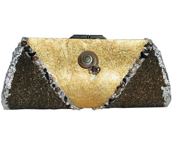 Nautilus Sea Shell Shark Teeth Plated in 24K Gold & Sterling Silver ~ OOAK Clutch Purse
