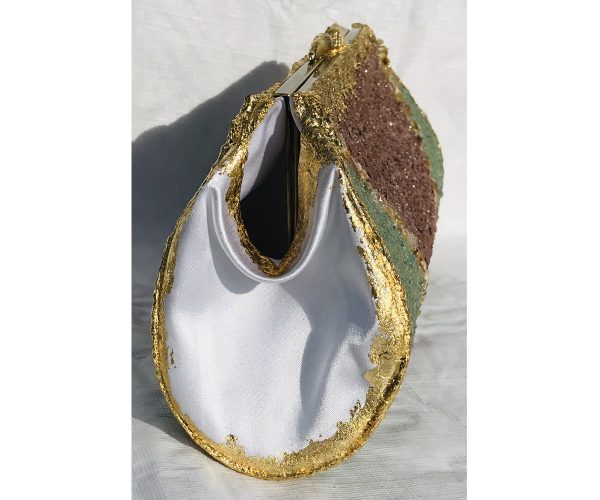 Raw Mica, Opal, Green Fuchsite Plated in 24K Gold ~ OOAK Clutch Purse - Image 4