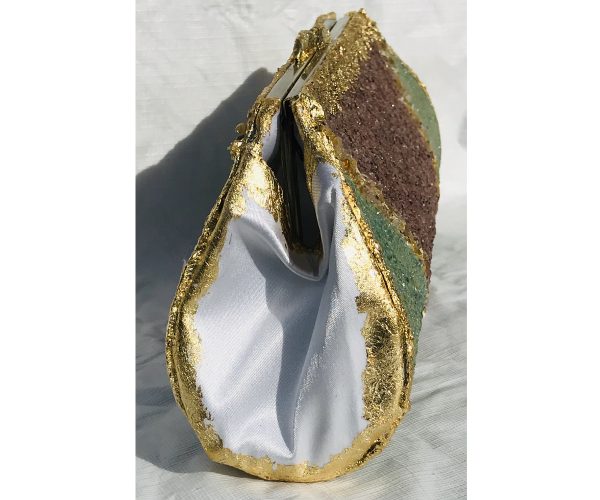 Raw Mica, Opal, Green Fuchsite Plated in 24K Gold ~ OOAK Clutch Purse - Image 3