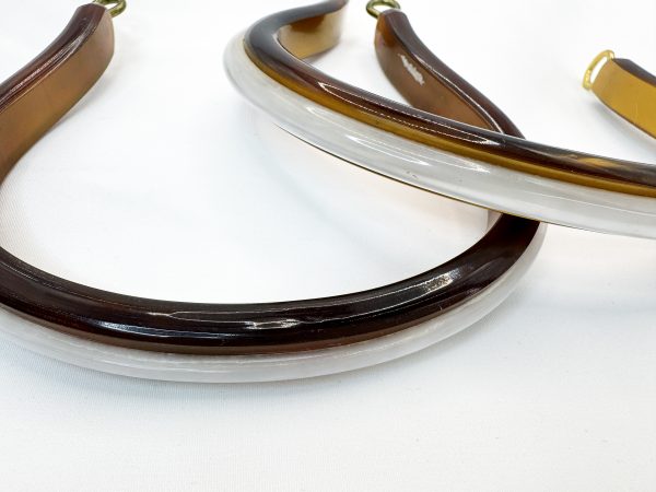 Brown w/ White Acrylic Plastic Purse Round/U-Shaped Handle DIY - Sold Individually - Image 3