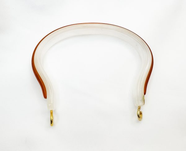 White w/ Brown Acrylic Plastic Purse Round/U-Shaped Handle DIY - Sold Individually