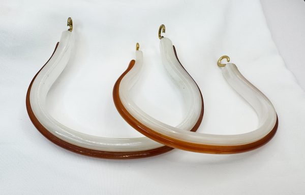 White w/ Brown Acrylic Plastic Purse Round/U-Shaped Handle DIY - Sold Individually - Image 2