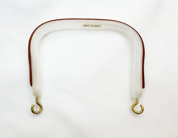 White w/ Brown Acrylic Plastic Square/D-Shaped Purse Handle DIY - Sold Individually - Image 2