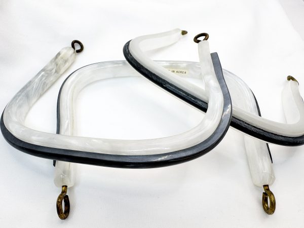 White w/ Dark Blue Acrylic Plastic Purse Square/D-Shaped Handle DIY - Sold Individually