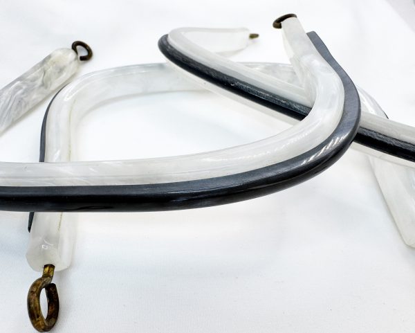 White w/ Dark Blue Acrylic Plastic Purse Square/D-Shaped Handle DIY - Sold Individually - Image 3