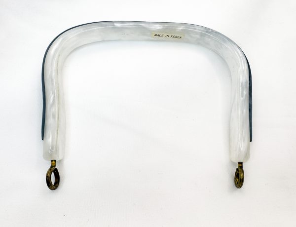 White w/ Dark Blue Acrylic Plastic Purse Square/D-Shaped Handle DIY - Sold Individually - Image 2