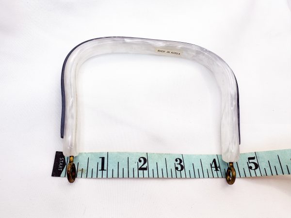 White w/ Dark Blue Acrylic Plastic Purse Square/D-Shaped Handle DIY - Sold Individually - Image 4