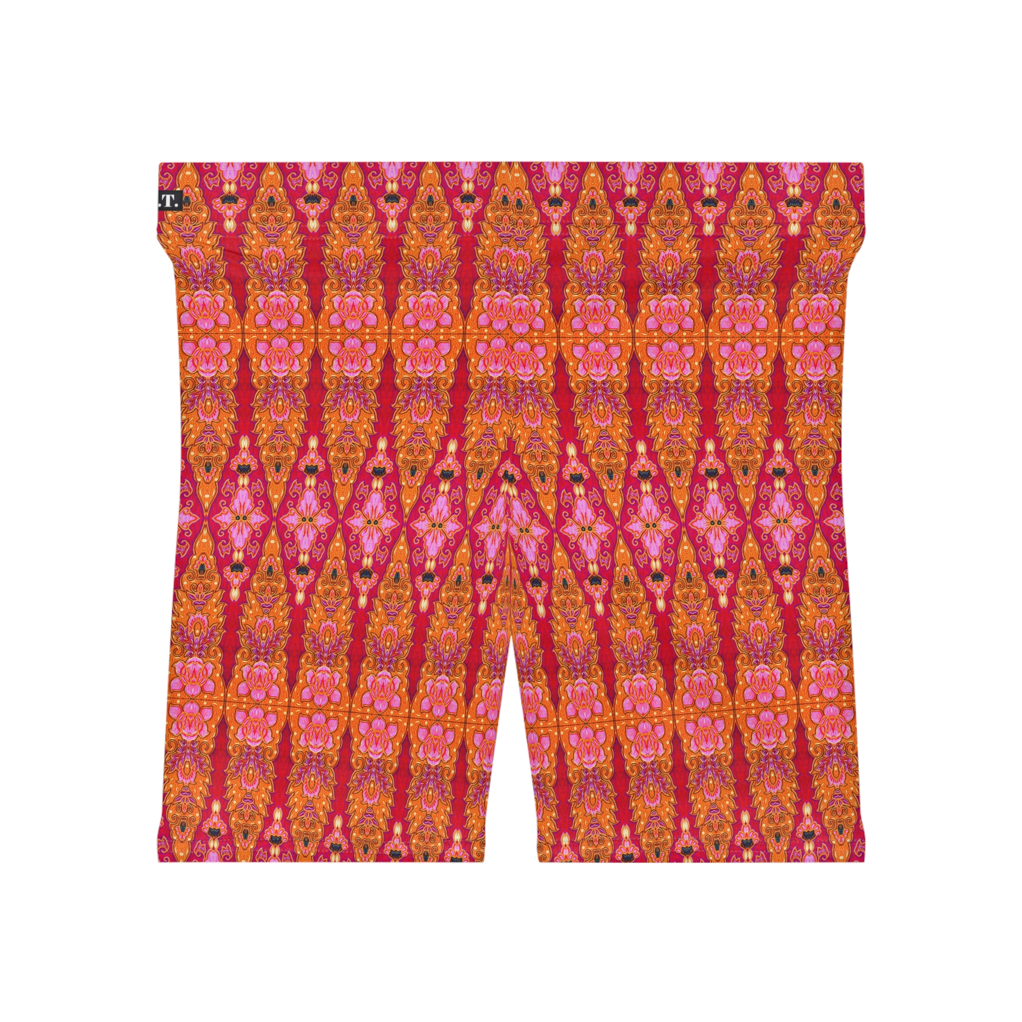 Bohemian Bright Fuchsia & Orange Geometric Women's Biker Shorts (S.e.P.T.™) - Image 2