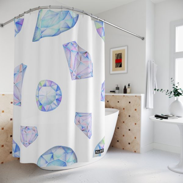 Blue & Purple Gemstone Faceted Crystals (watercolor style) Shower Curtain Option 1 - (S.e.P.T.) - Image 4