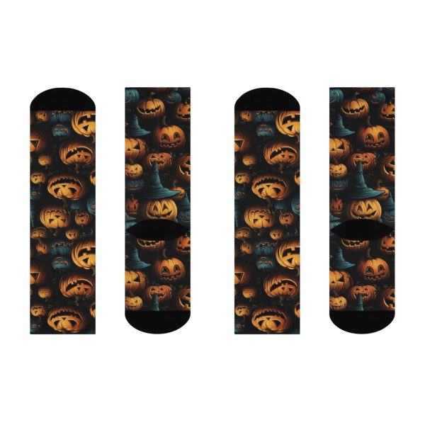 Witchy Night Blue & Orange Pumpkin Cushioned Crew Socks - Image 4