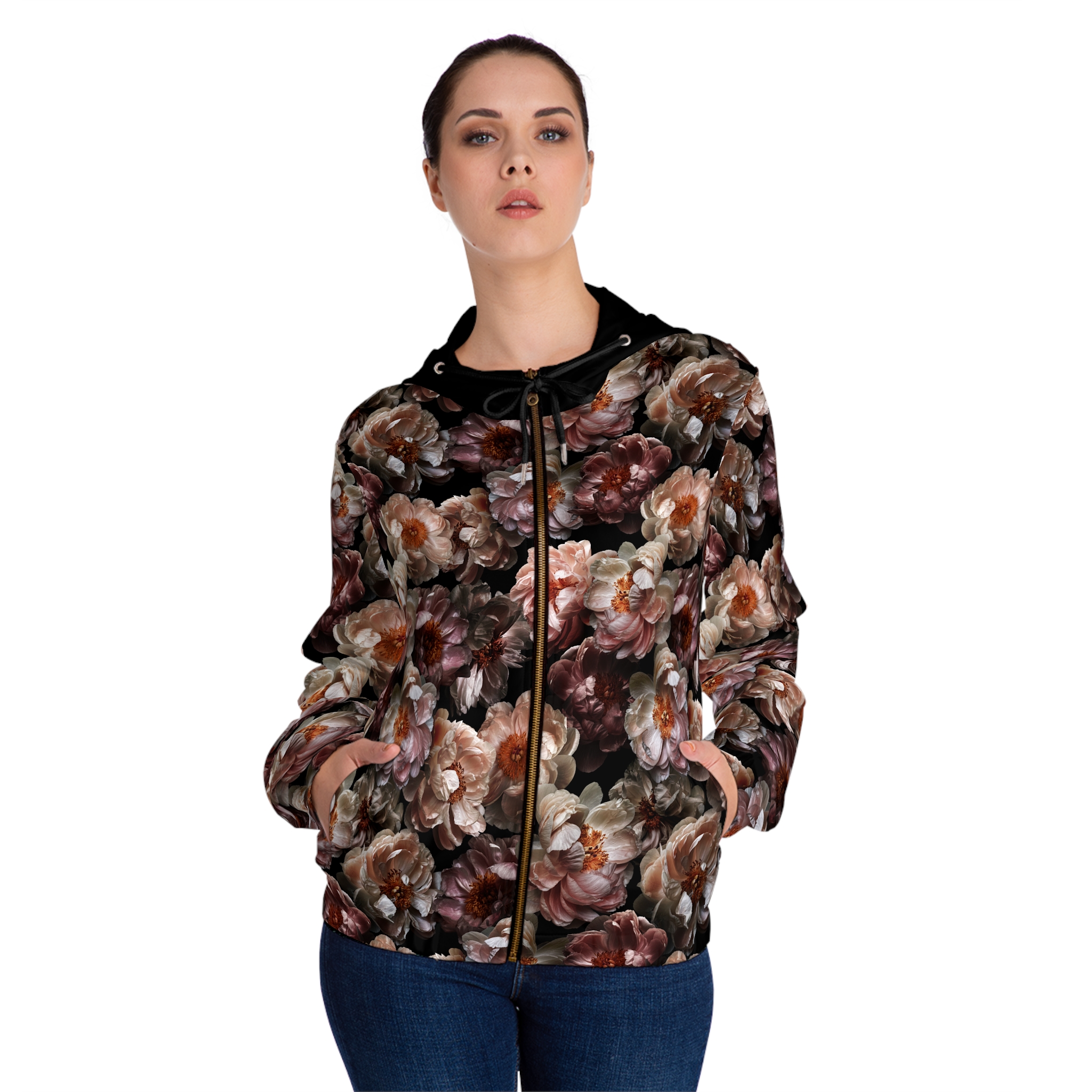 Romantic Antique Rose Botanical Print Women’s Full-Zip Hoodie (S.e.P.T.™)