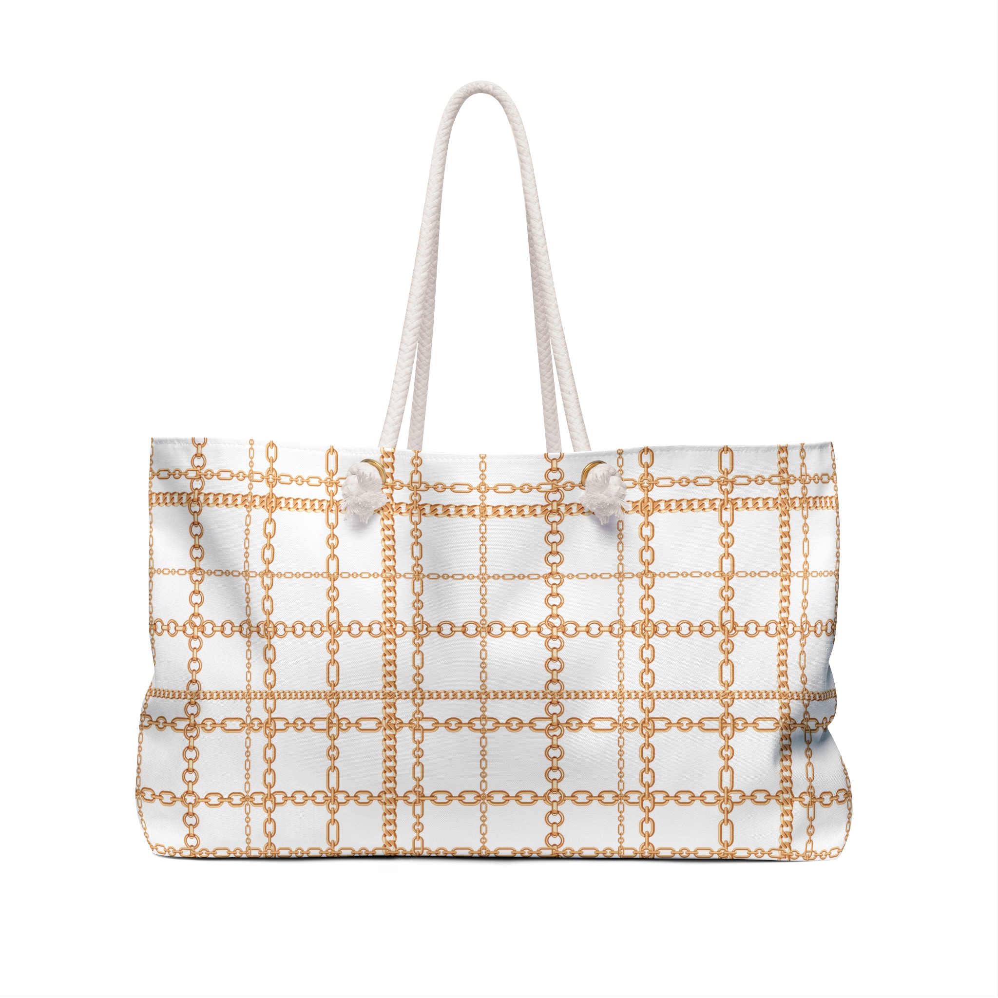 Chic White & Gold Chain Plaid Print Weekender Bag (S.e.P.T.™) - Image 2