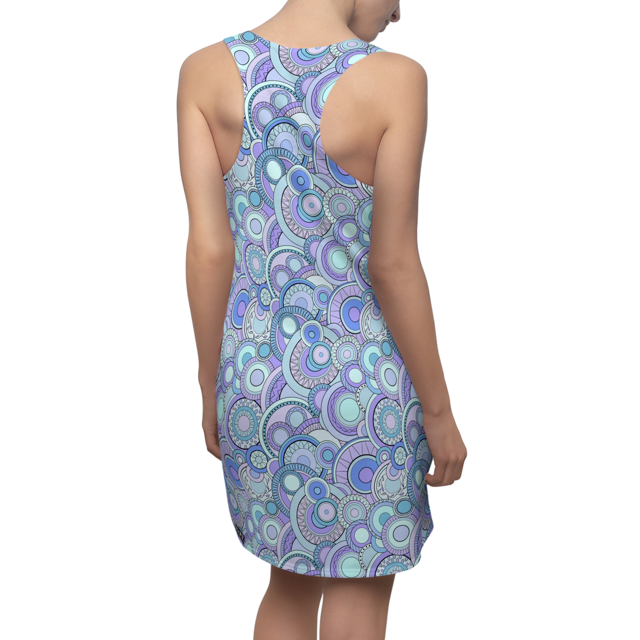 Pale Blue Groovy Swirl Mandala Print Women's Racerback Dress (S.e.P.T.™) - Image 7