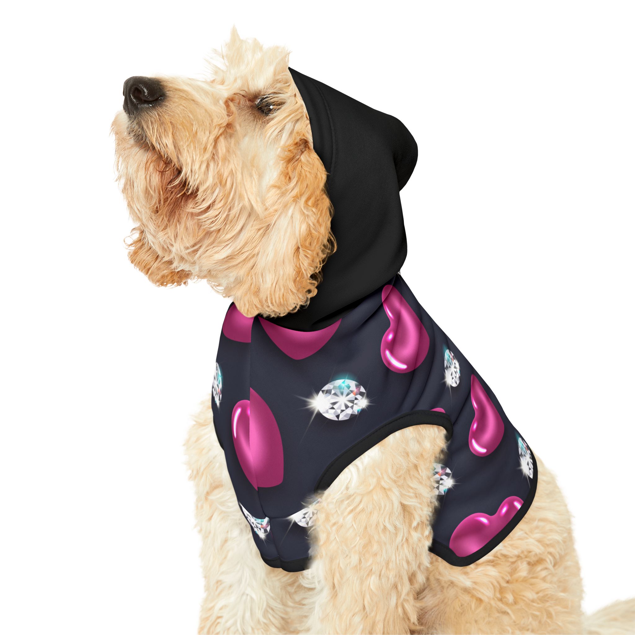 Glossy Pink Hearts and Diamonds Pet Hoodie - (S.e.P.T.) - Image 7