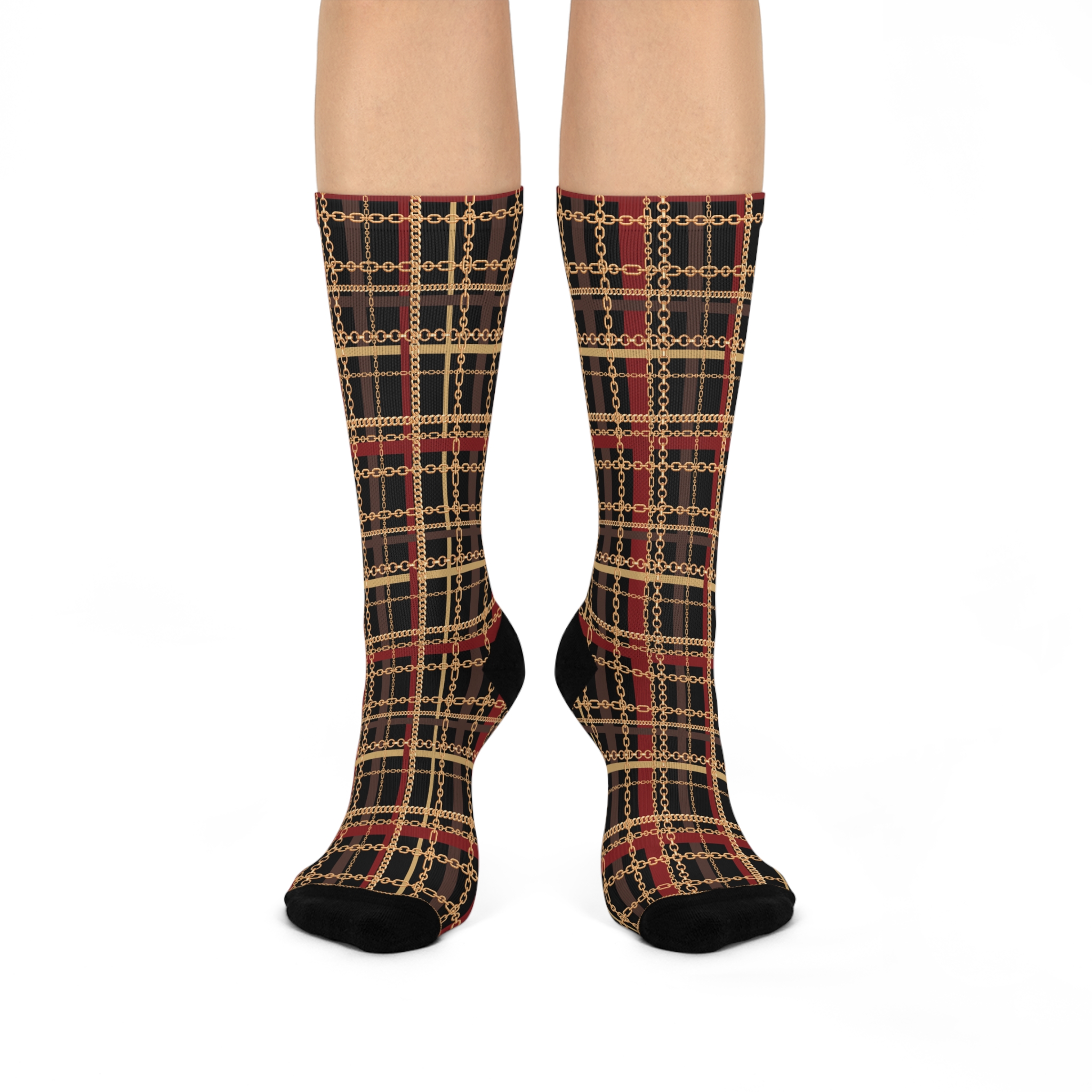 Regal Tartan Chain Plaid Print Cushioned Crew Socks (S.e.P.T.™)