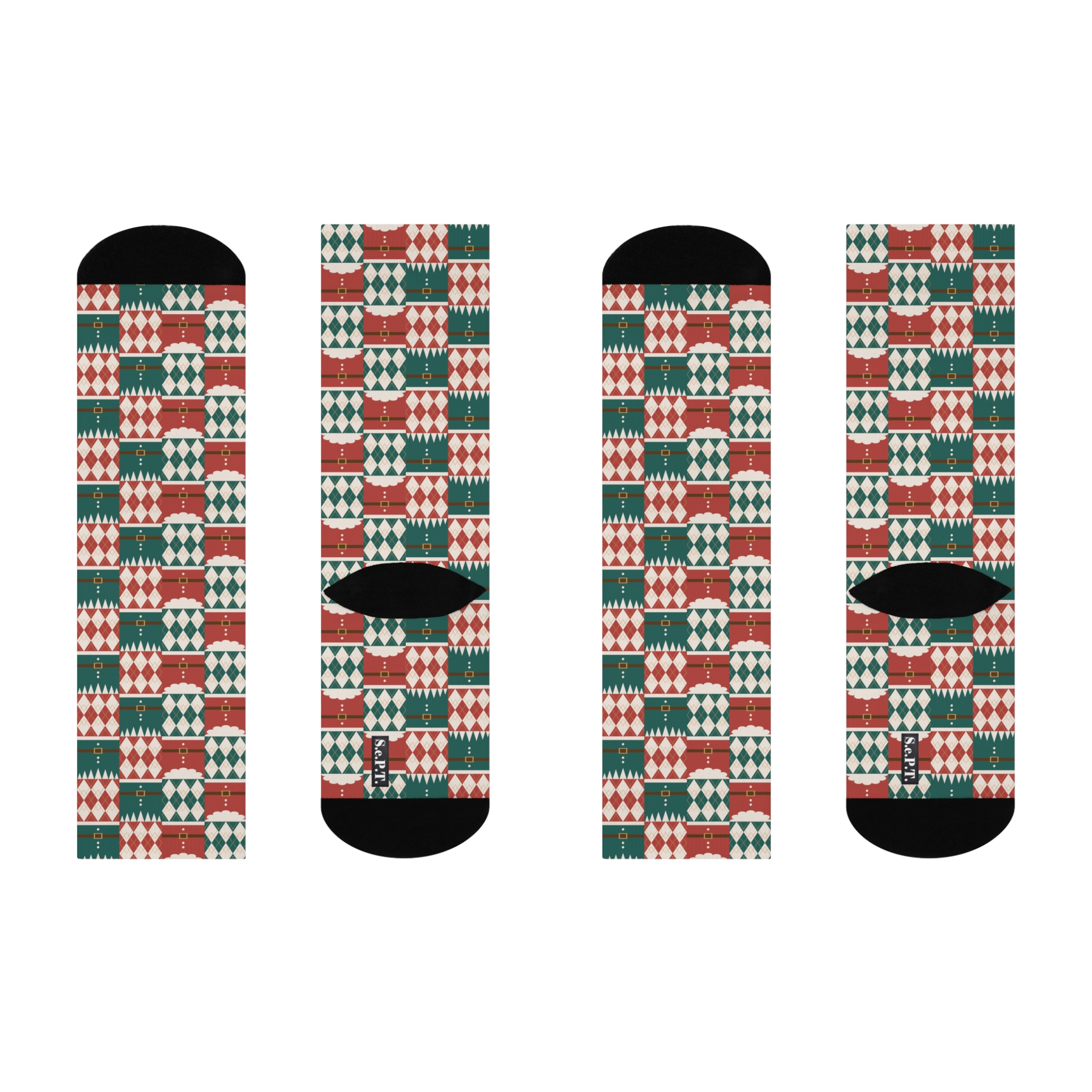 Holiday Santa Suit & Harlequin Quilt Pattern Cushioned Crew Socks (S.e.P.T.™) - Image 4