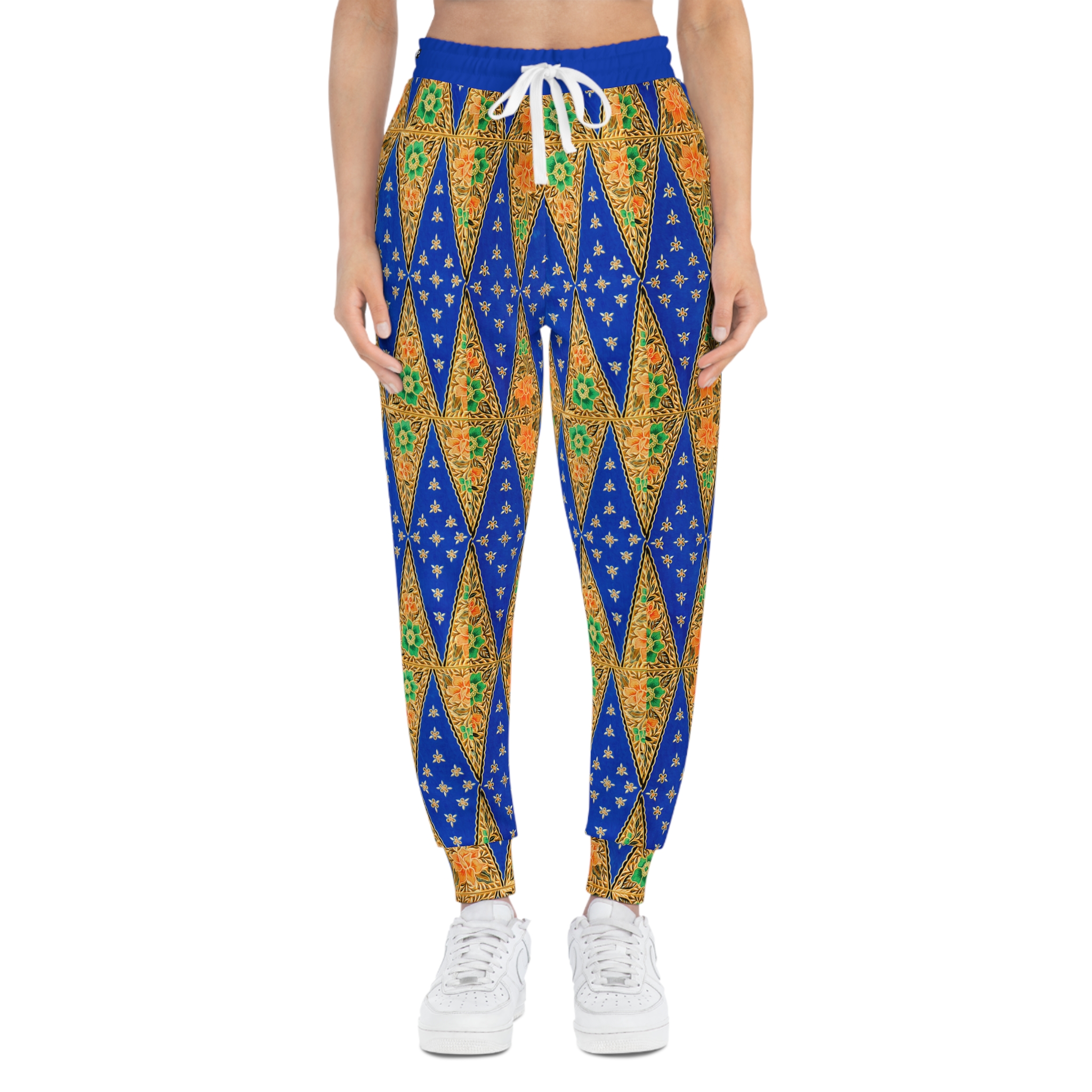 Bohemian Vibrant Blue Geometric Gold Pockets Athletic Joggers (S.e.P.T.™) - Image 2