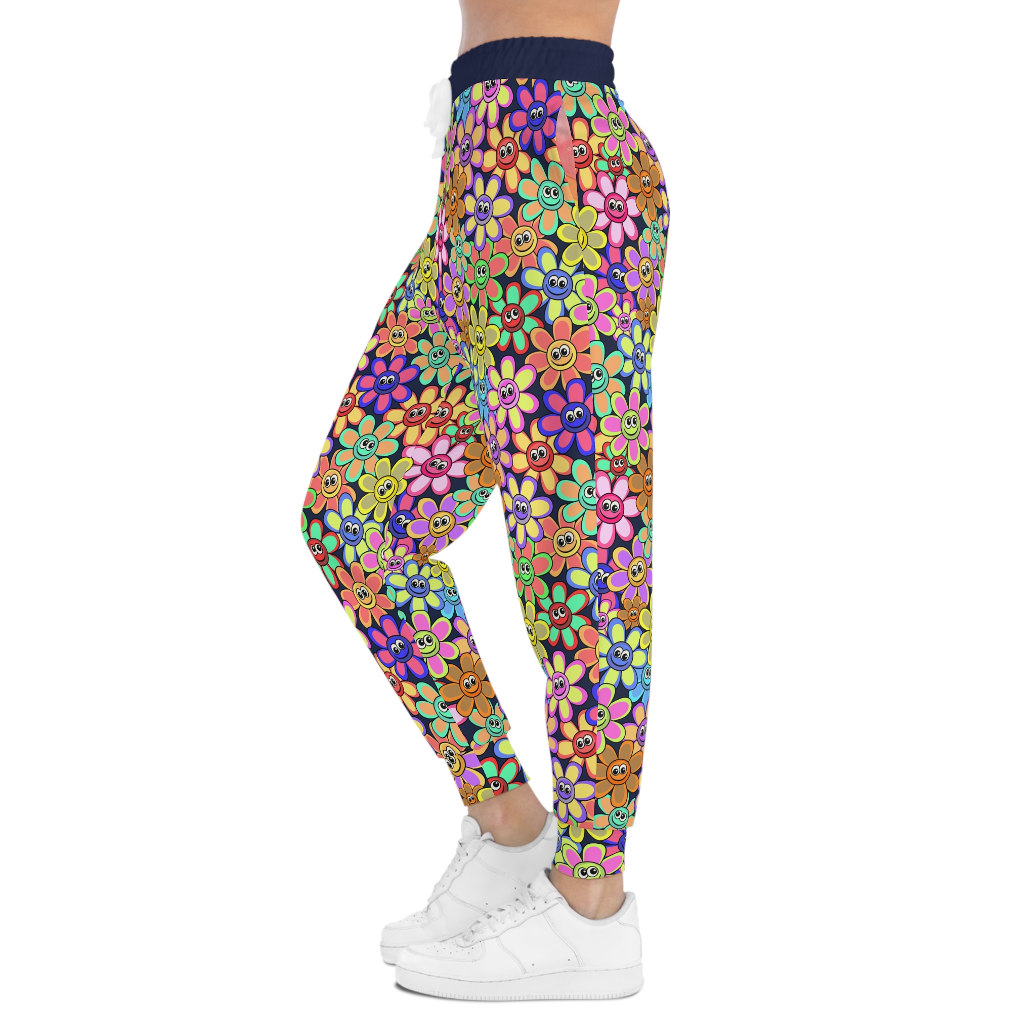 Groovy Multi-Color Smiling Daisy Print w/Treasure Pockets™ Athletic Joggers (S.e.P.T.™)