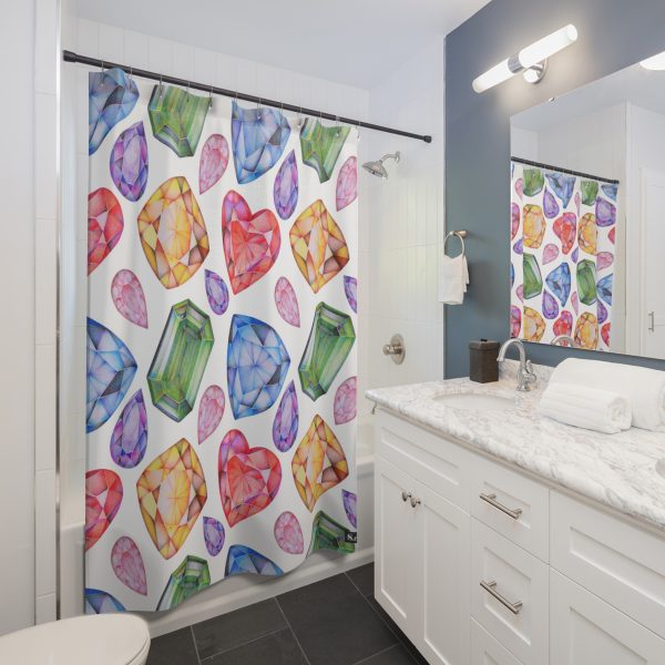 Multi Color Gemstone Faceted Crystals (watercolor style) Shower Curtain Option 1 - (S.e.P.T.) - Image 3