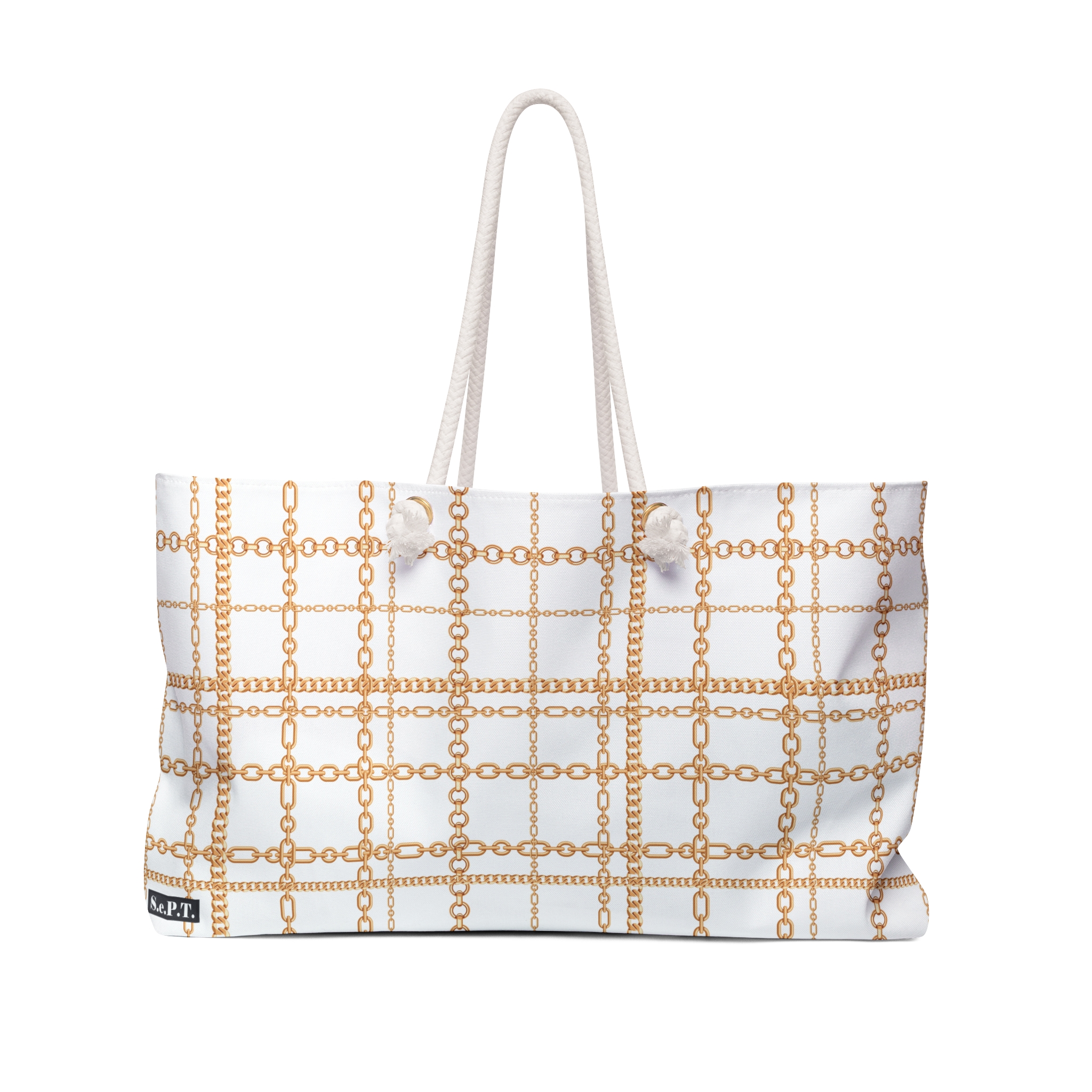 Chic White & Gold Chain Plaid Print Weekender Bag (S.e.P.T.™)