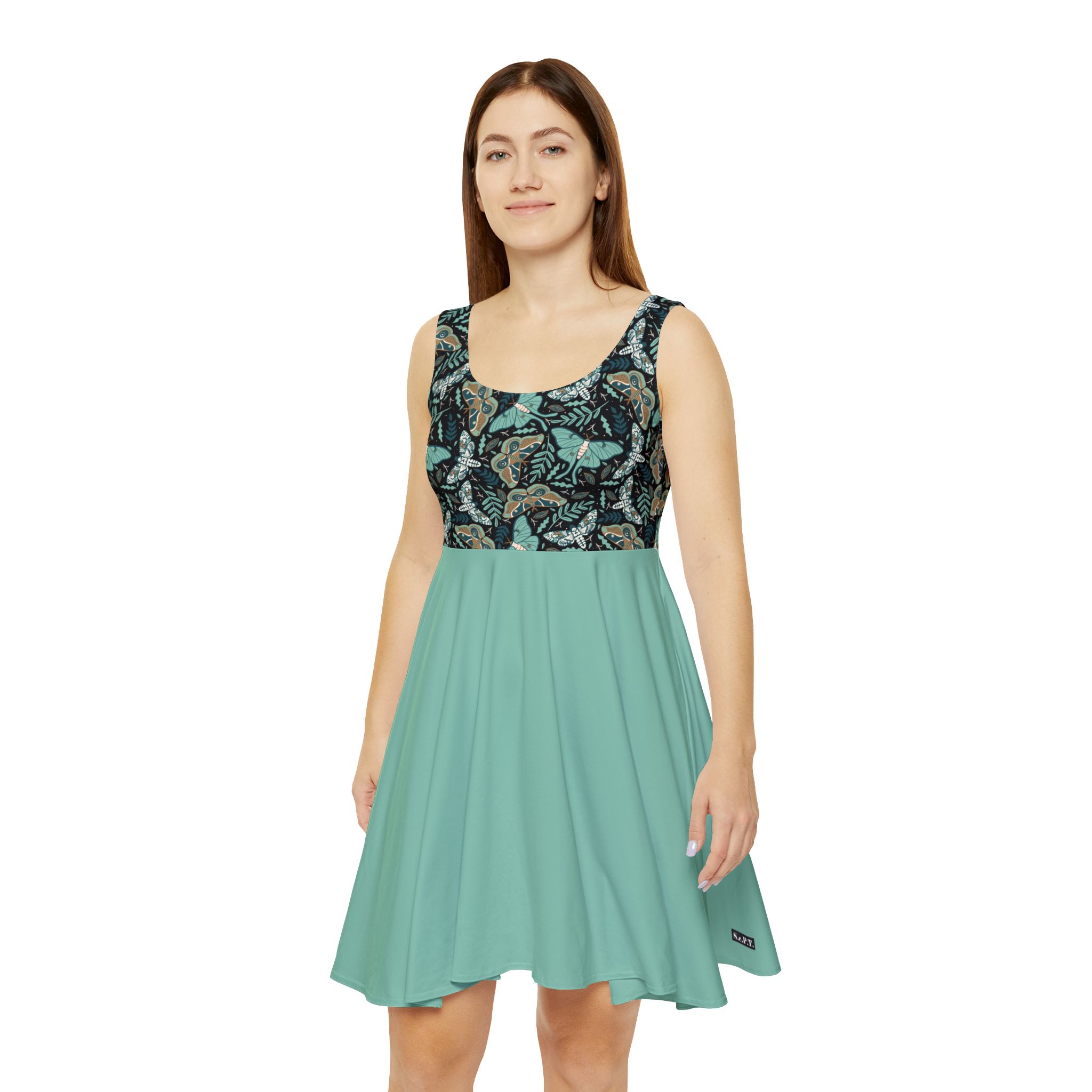 Dark Moody Teal Butterfly & Botanical Women's Skater Dress (S.e.P.T.™)