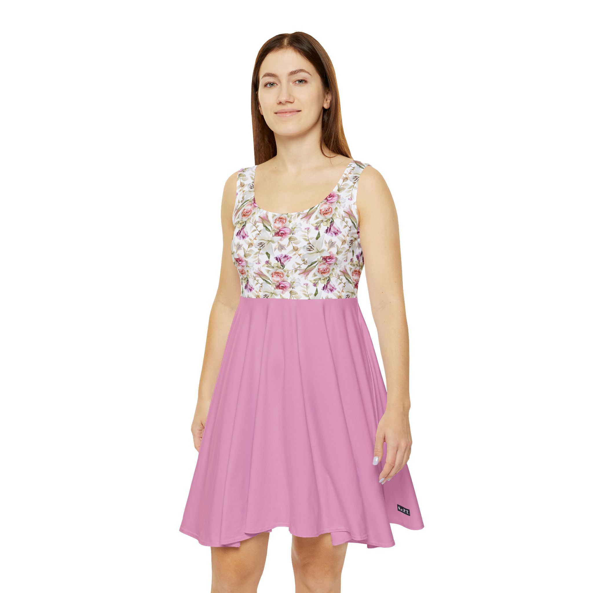 Romantic Blush Rose & White Lily Floral Print Women's Skater Dress (S.e.P.T.)