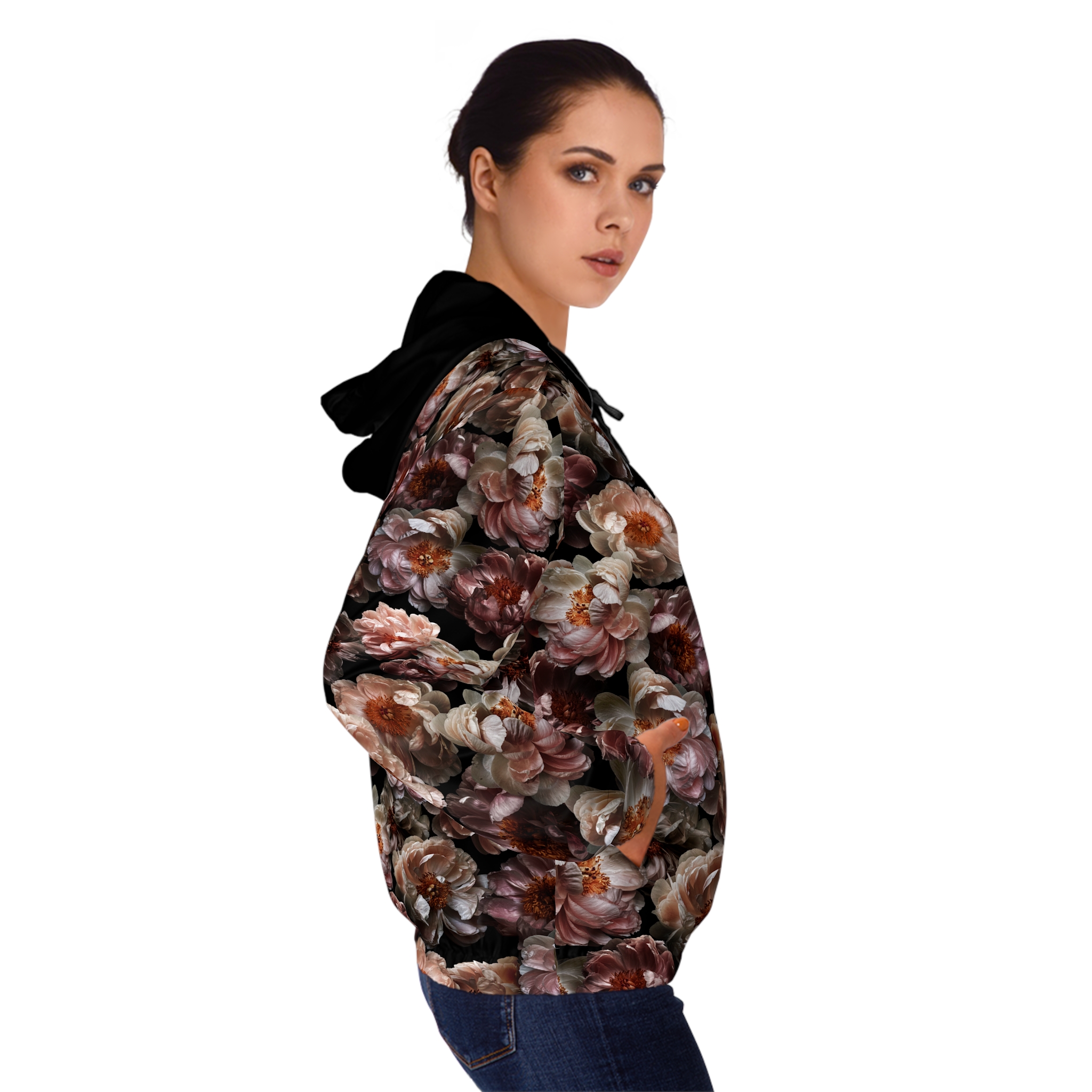Romantic Antique Rose Botanical Print Women’s Full-Zip Hoodie (S.e.P.T.™) - Image 6
