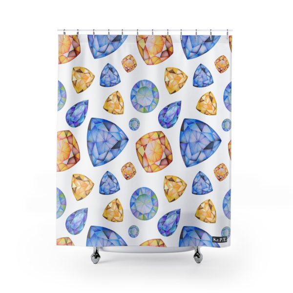 Blue & Golden Yellow Gemstone Faceted Crystals (watercolor style) Shower Curtain Option 1 - (S.e.P.T.)