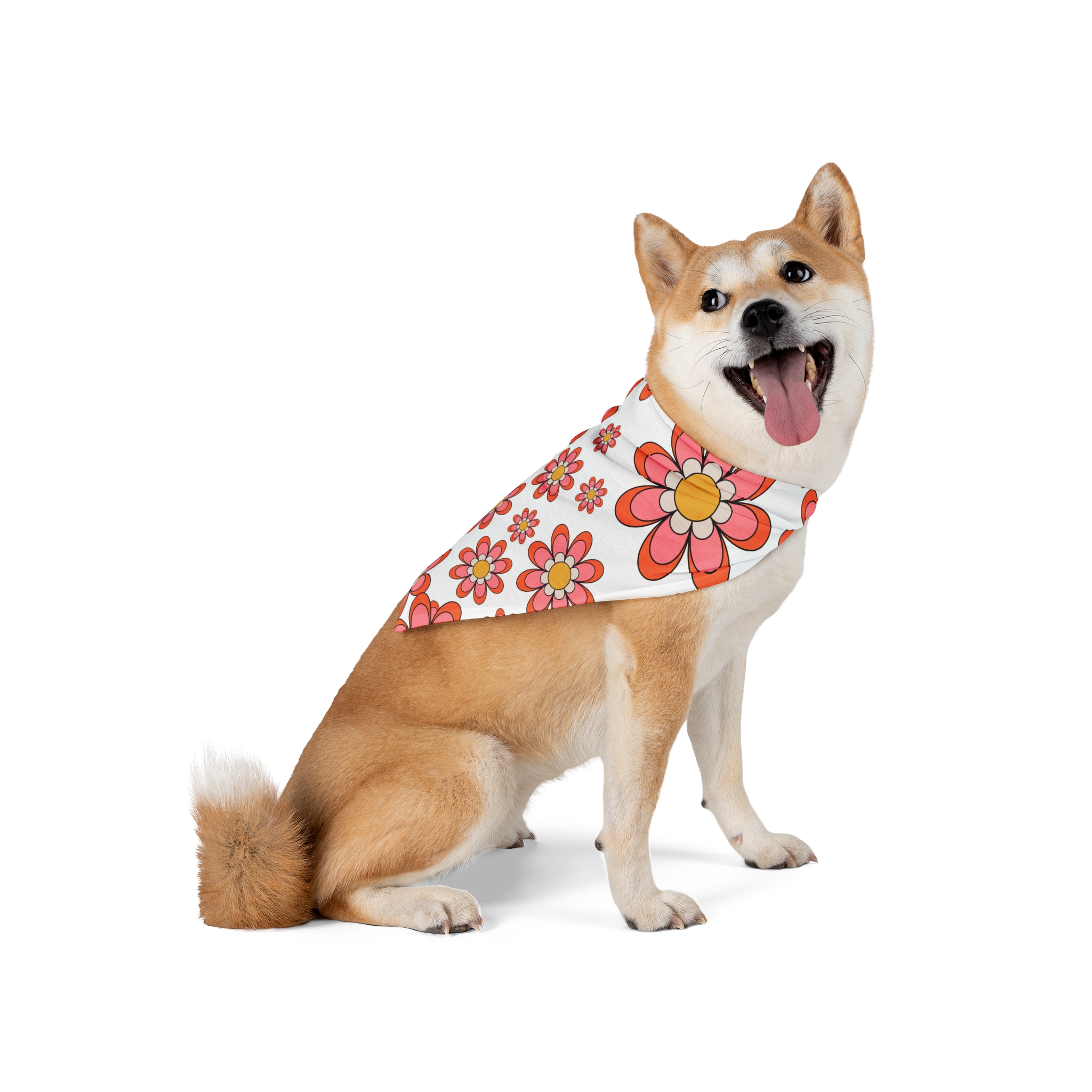 Retro Fun Pink Daisy Floral Print Pet Bandana - (S.e.P.T.™) - Image 2