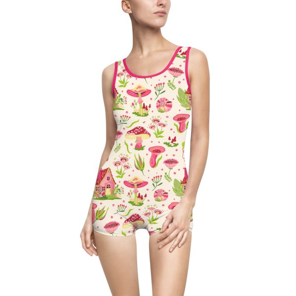 Pink Fairy House & Mushroom Women's Vintage Swimsuit (AOP)