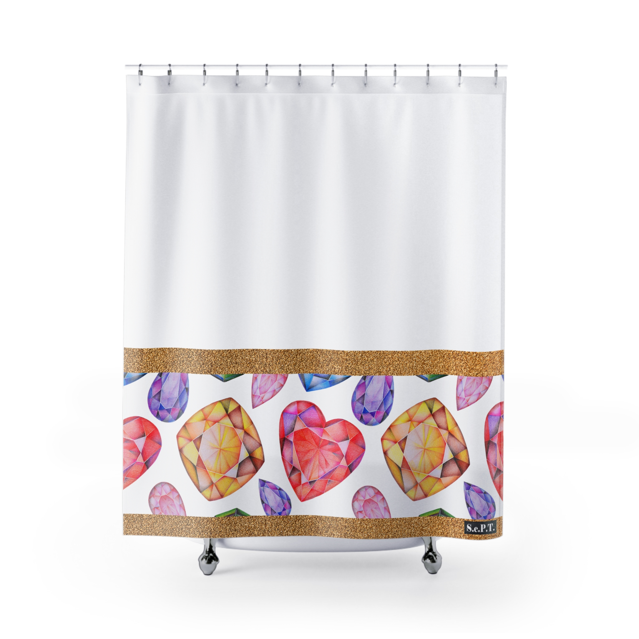 Multi Color Gemstone Faceted Crystals (watercolor style) Shower Curtain Option 2 - (S.e.P.T.)