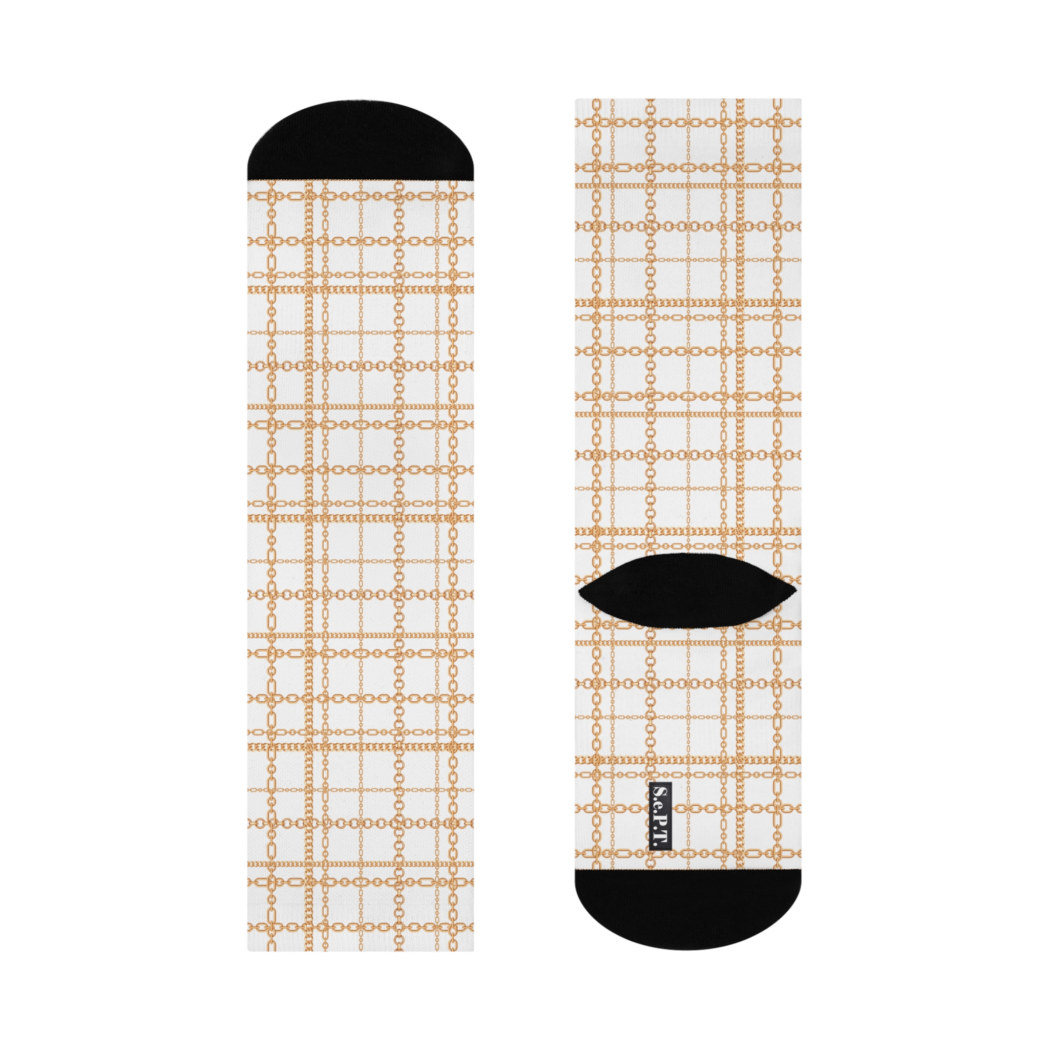 Chic White & Gold Chain Plaid Print Cushioned Crew Socks (S.e.P.T.™) - Image 5