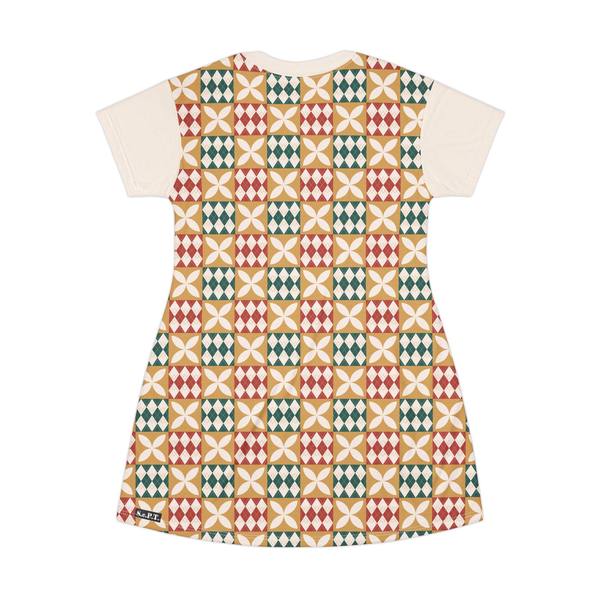 Warm Tones Holiday Harlequin Quilt Pattern T-Shirt Dress (S.e.P.T.™) - Image 3