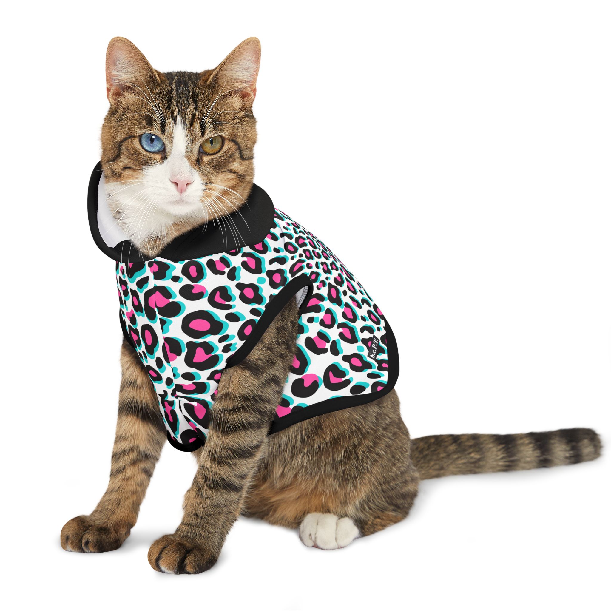 Fuchsia & Aqua Leopard Print Cat & Dog Pet Hoodie - (S.e.P.T.™) - Image 6