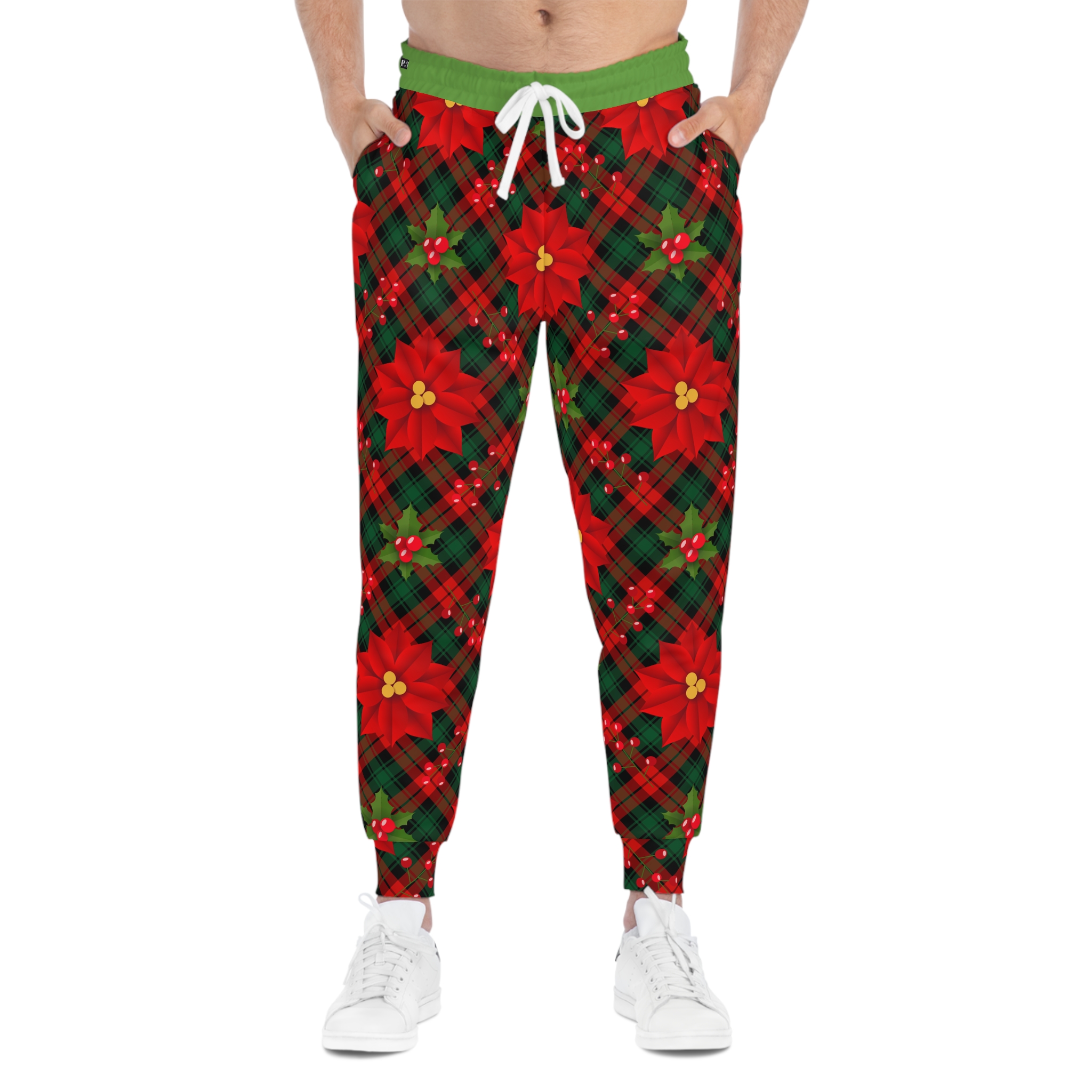 Christmas Poinsettia Tartan Plaid Print w/Treasure Pockets™ Athletic Joggers (S.e.P.T.™) - Image 3