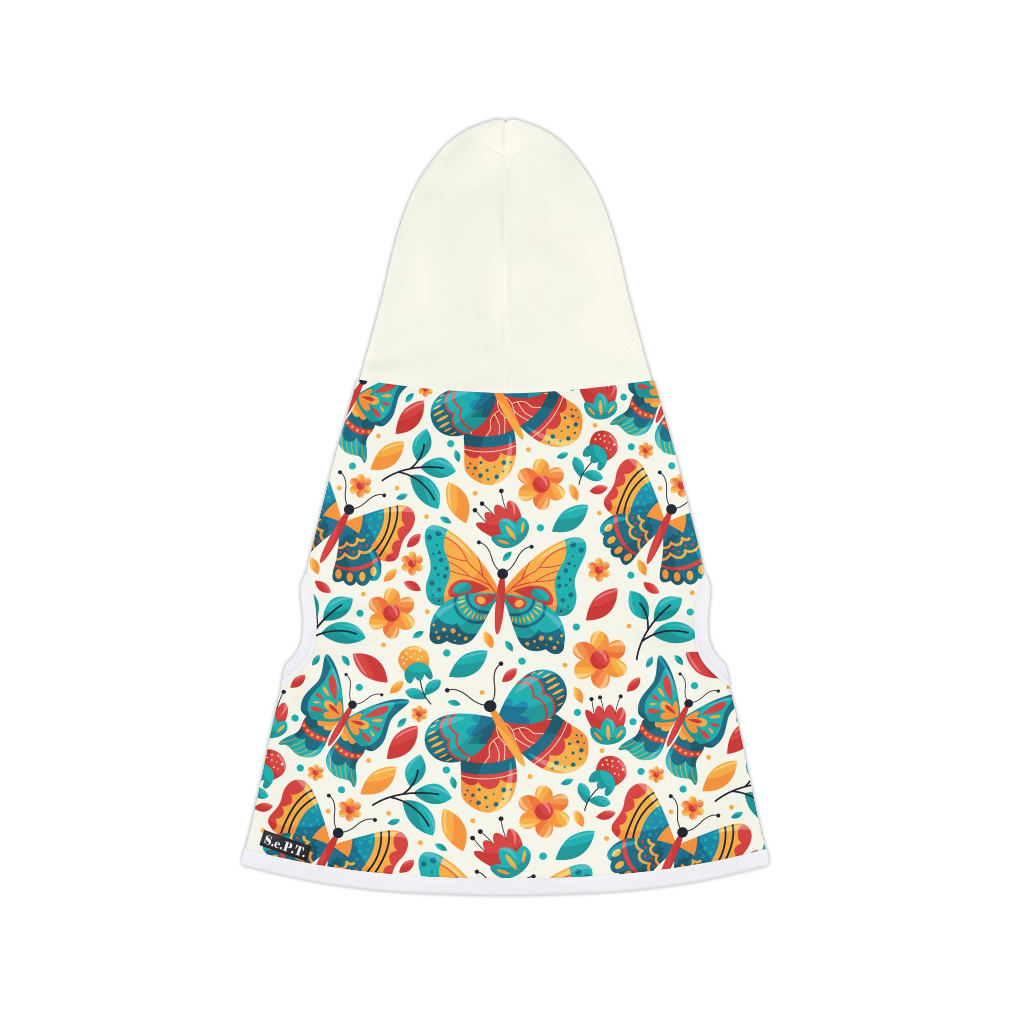 Whimsical Retro Butterfly Garden Print Cat & Dog Pet Hoodie - (S.e.P.T.™) - Image 3