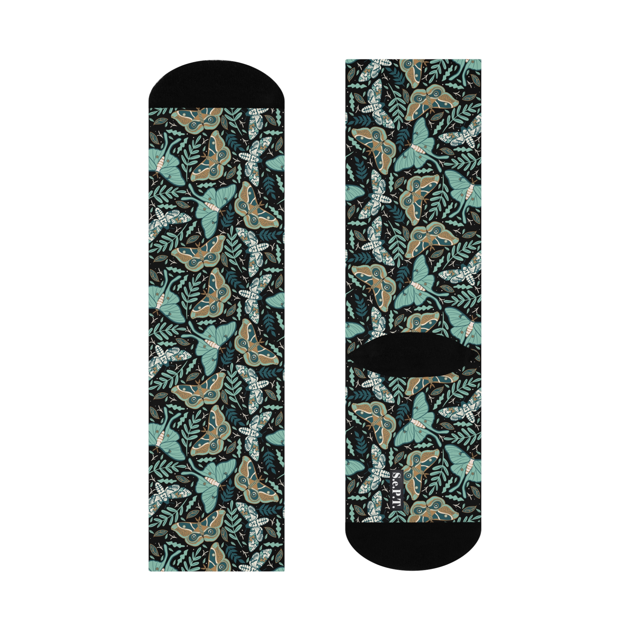 Dark Moody Teal Butterfly & Botanical Print Cushioned Crew Socks (S.e.P.T.™) - Image 5