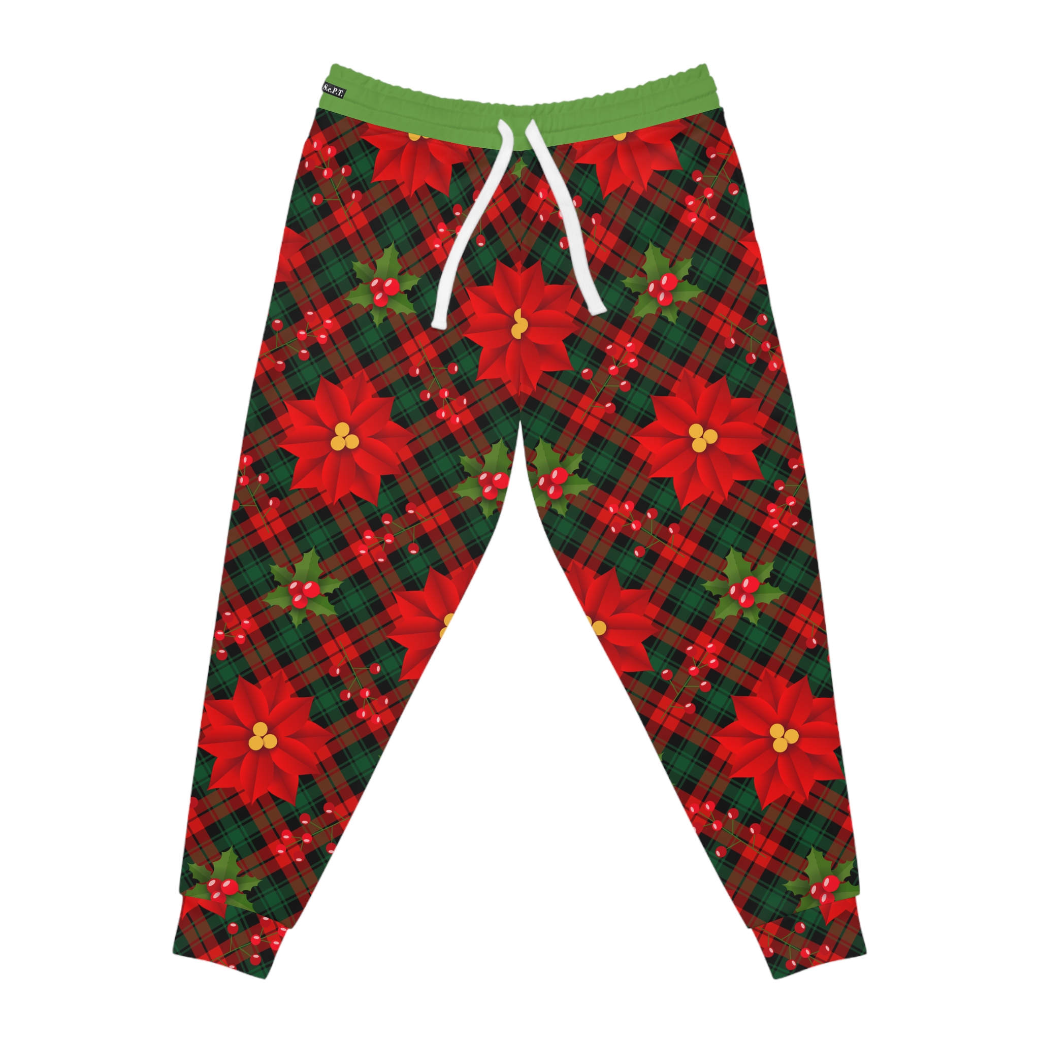 Christmas Poinsettia Tartan Plaid Print w/Treasure Pockets™ Athletic Joggers (S.e.P.T.™) - Image 4