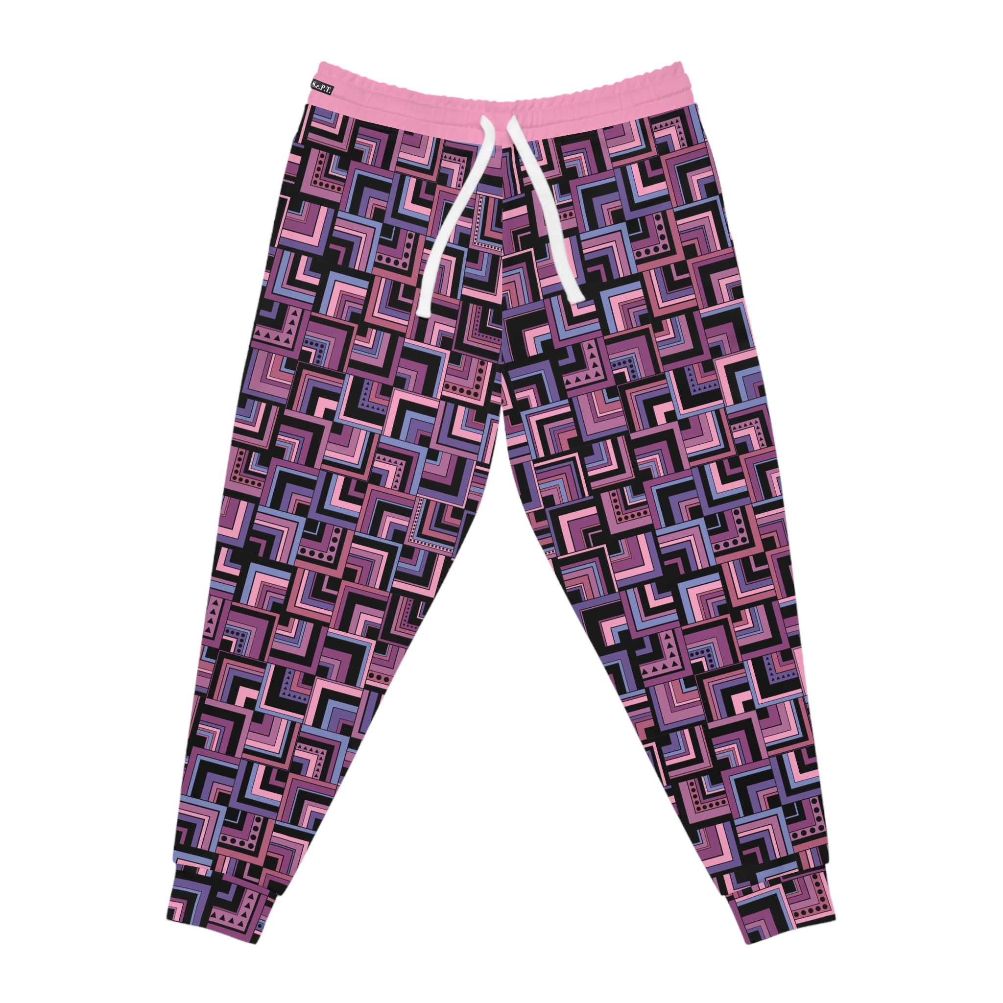 Purple Retro Corner Block Geometric Print Athletic Joggers (S.e.P.T.™) - Image 4