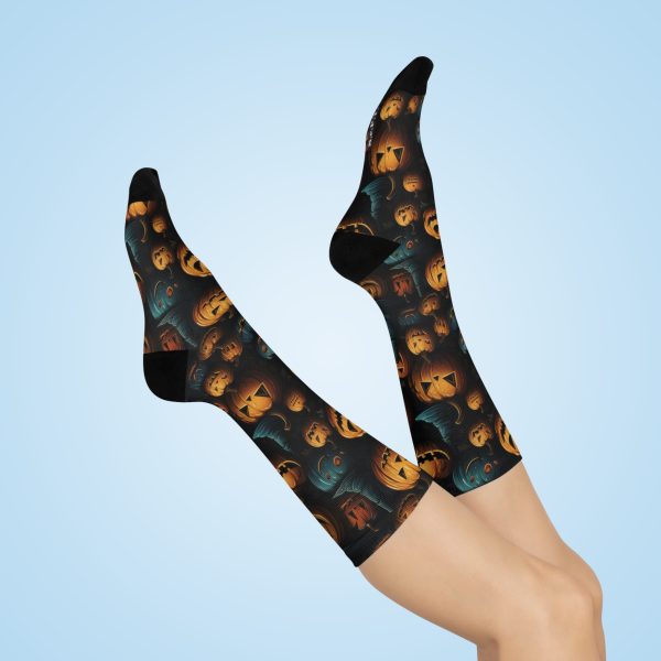 Witchy Night Blue & Orange Pumpkin Cushioned Crew Socks (S.e.P.T.) - Image 2