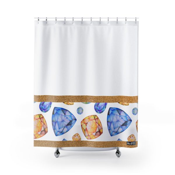 Blue & Golden Yellow Gemstone Faceted Crystals (watercolor style) Shower Curtain Option 2 - (S.e.P.T.)