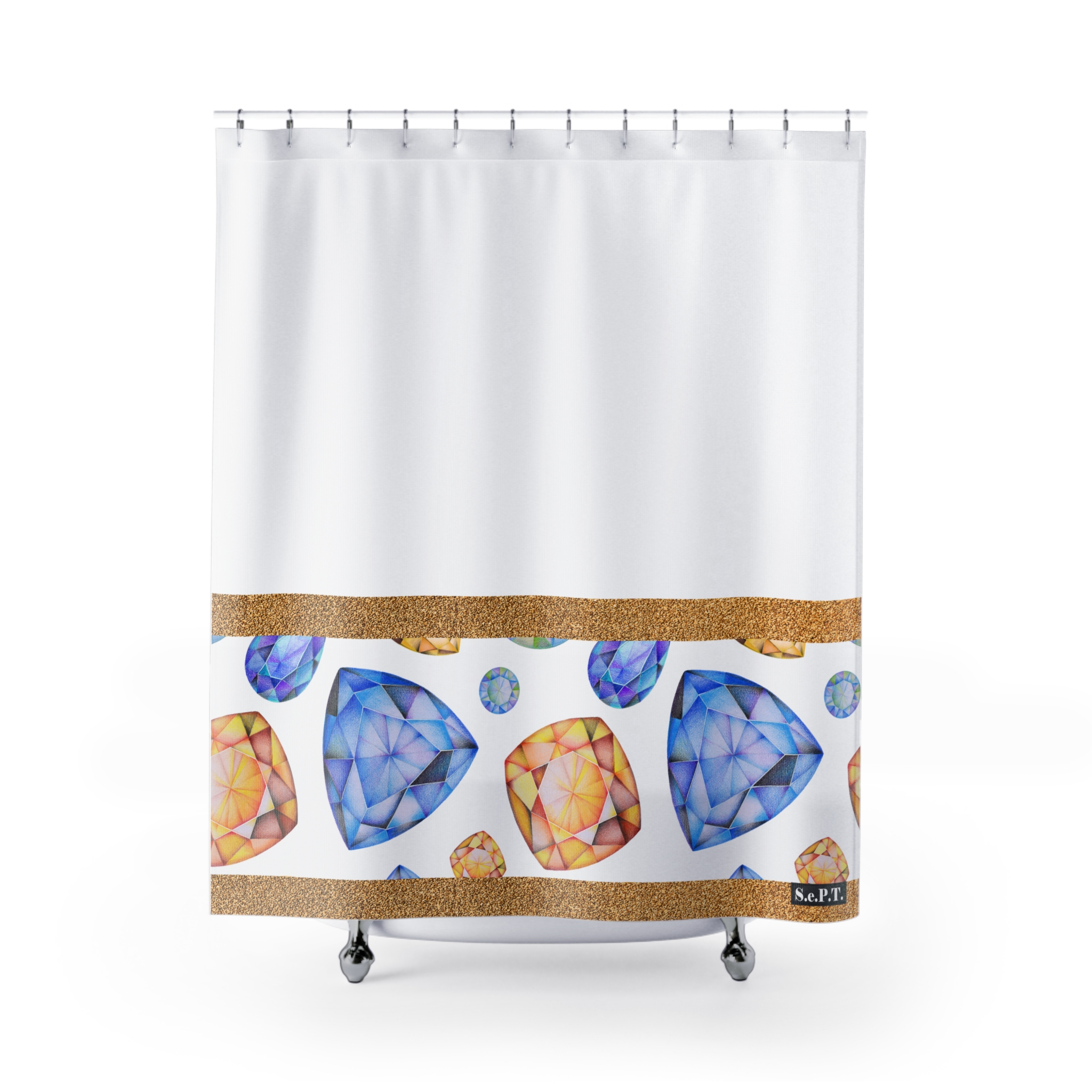 Blue & Golden Yellow Gemstone Faceted Crystals (watercolor style) Shower Curtain Option 2 - (S.e.P.T.)