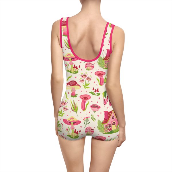 Pink Fairy House & Mushroom Women's Vintage Swimsuit (AOP) - Image 2