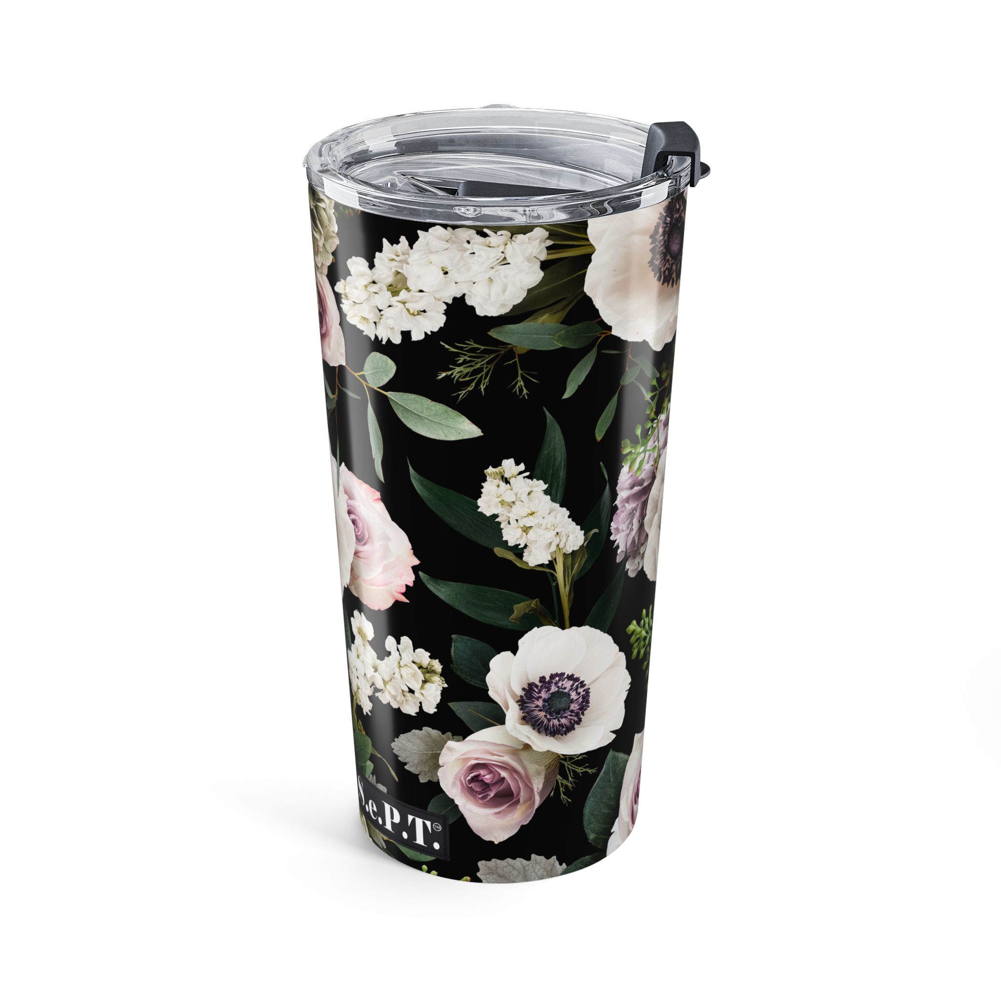 Sophisticated White Moody Floral Print Black - Tumbler 20oz - (S.e.P.T.™) - Image 3