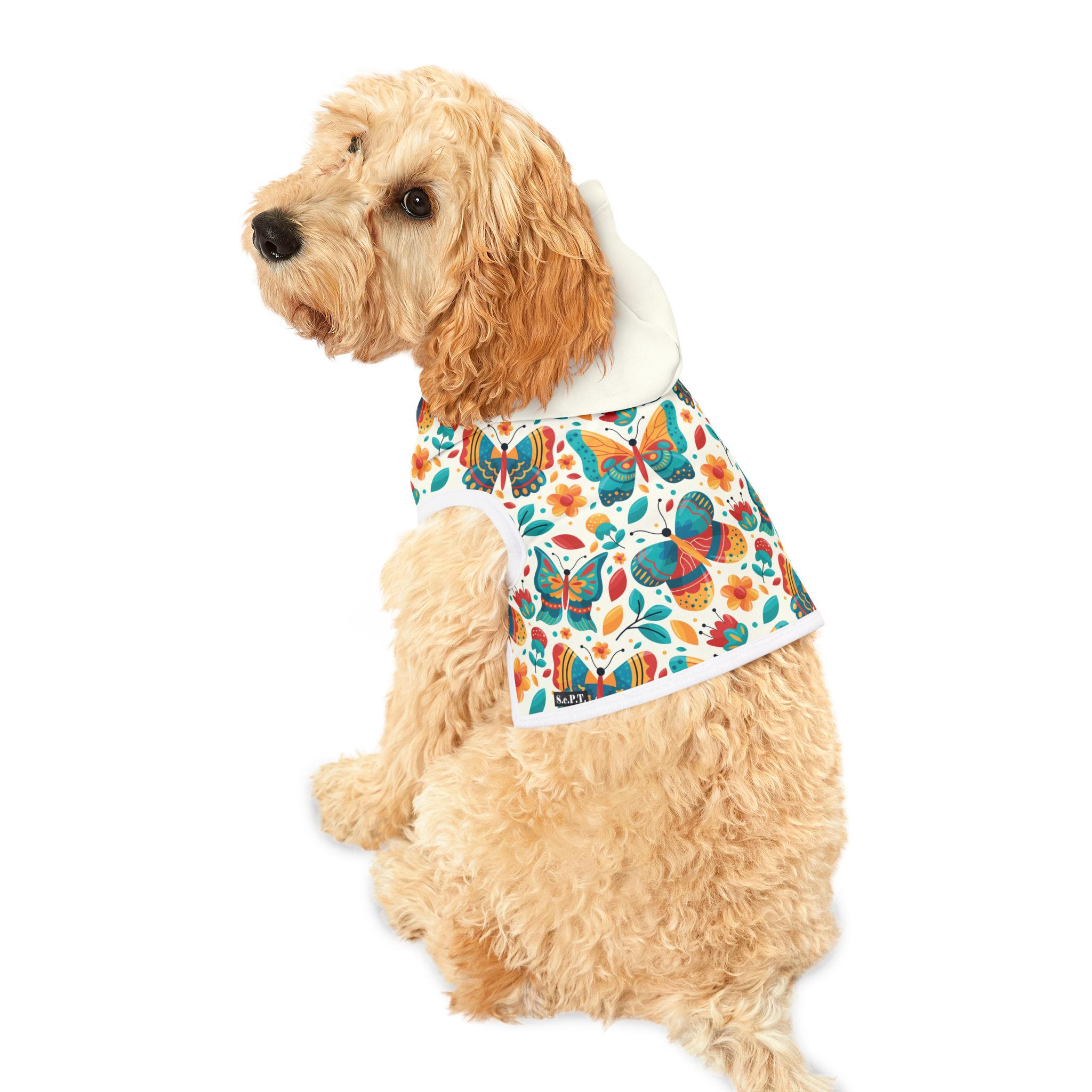 Whimsical Retro Butterfly Garden Print Cat & Dog Pet Hoodie - (S.e.P.T.™) - Image 5