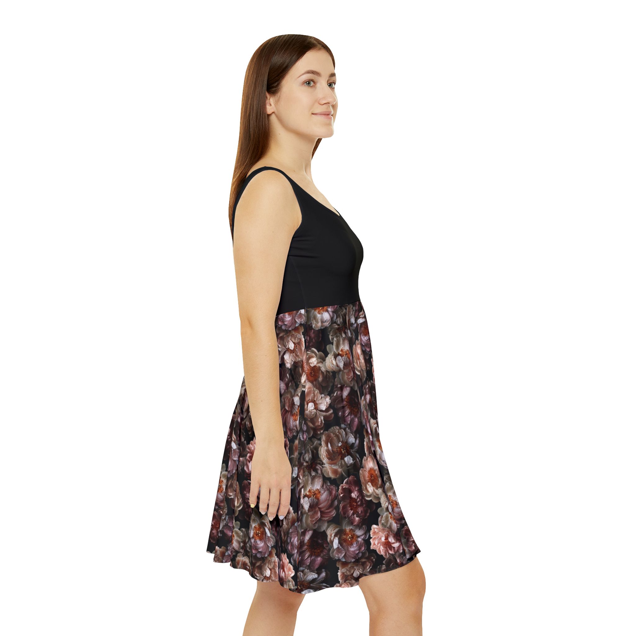 Romantic Antique Rose Botanical Print Black` Women's Skater Dress (S.e.P.T.™) - Image 2