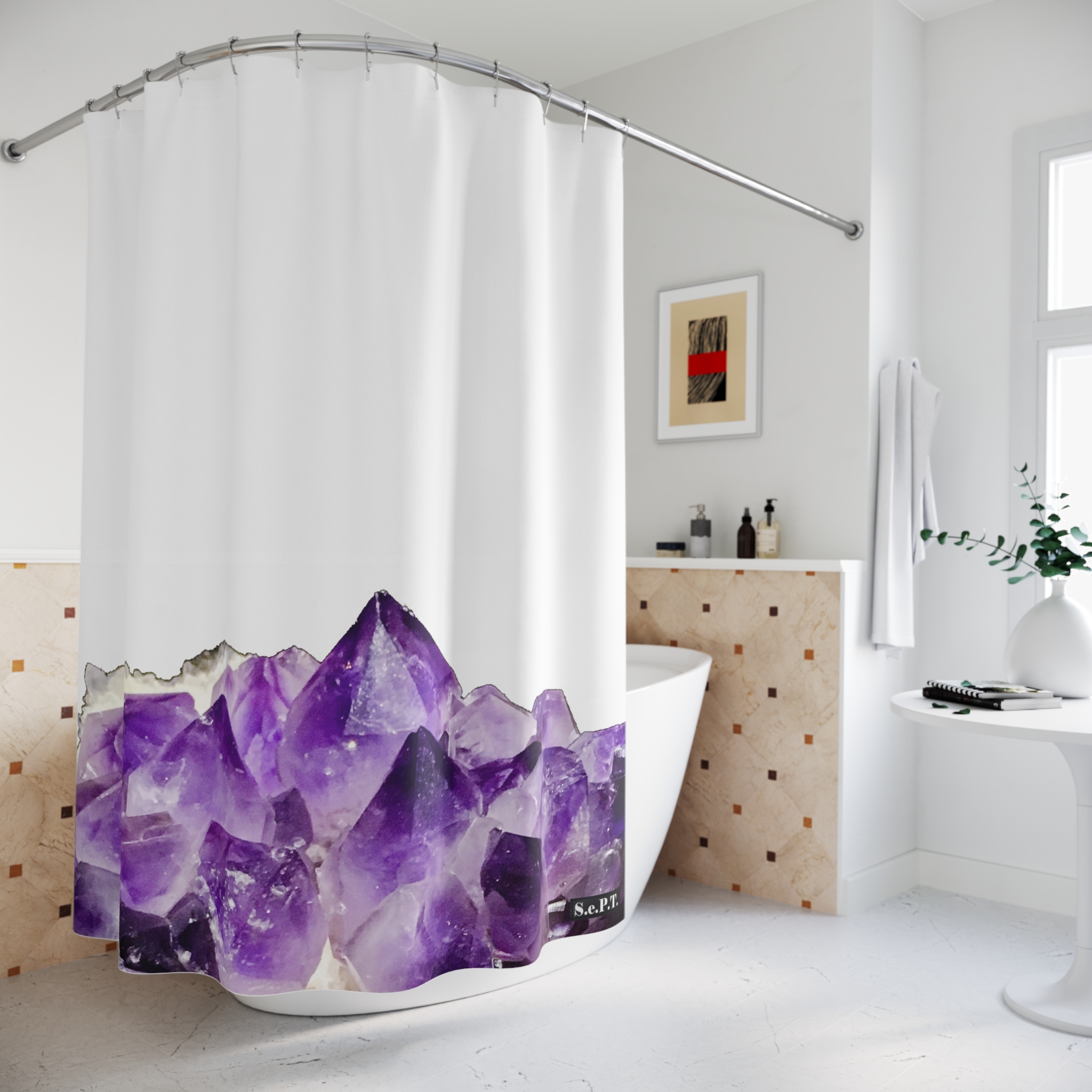 Purple Amethyst Crystal Geode - Shower Curtain Option 1 - (S.e.P.T.) - Image 4